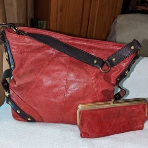 Tasche red leather bag with wallet.